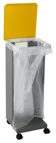 stumpf Mobiele vuilniszakstandaard HM 75, voor 75-liter-zakken, grijs-aluminiumkleurig, deksel RAL1003 signaalgeel  L