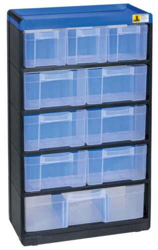 Allit extra stabiele magazijnkast VarioPlus Pro 53/21, 10 lade(n), zwart/blauw/doorschijnend wit  L