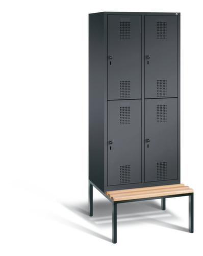 C+P Dubbeldekse locker Evolo met ondergebouwde zitbank + 2x2 vakken, vakbreedte 400 mm