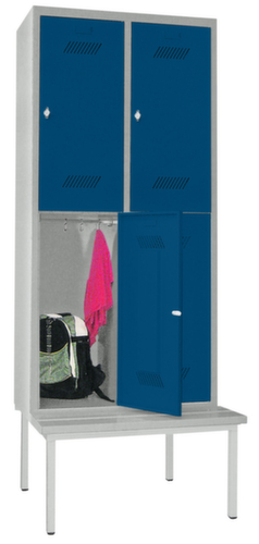 PAVOY Dubbeldekse locker Basis met zitbank + 2x2 vakken, vakbreedte 400 mm