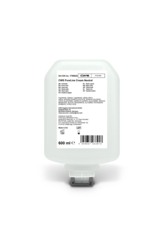 CWS Crème-zeep PureLine Cream Neutral, 0,6 l, Vochtinbrengend en dermatologisch getest  L