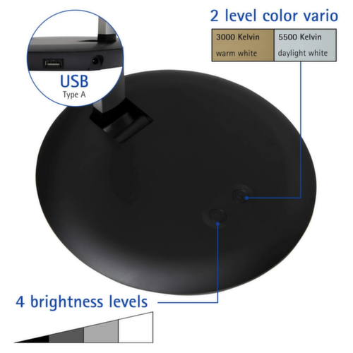 MAUL dimbare LED-bureaulamp MAULrubia colour vario, licht koud- tot warmwit, zilverkleurig/zwart  L