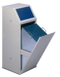 VAR Recycleerbare materiaalcollector met voorflap, 69 l, RAL7032 kiezelgrijs, deksel blauw