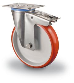 BS-ROLLEN Polyurethaan wiel met RVS behuizing, draagvermogen 130 kg, polyurethaan banden