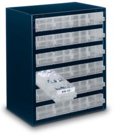 raaco robuuste transparante magazijnbak 250/24-1 met metalen frame, 24 lade(n), donkerblauw/transparant