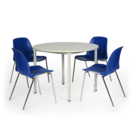 Tafel-stoel combinatie met 4 plastic stoelen, decor blauw/lichtgrijs