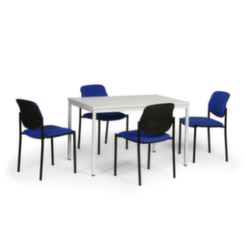 Tafel-stoel-combinatie met 4 stapelbare beklede stoelen, decor blauw/lichtgrijs