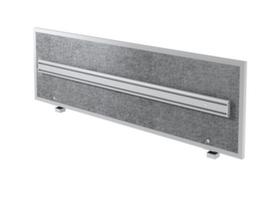 Geluidabsorberende tafelscheidingswand ATO 16 met aluminium frame en organisatierail, hoogte x breedte 500 x 1595 mm, wand grijs gemêleerd