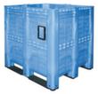Mega-container 7-voudig stapelbaar + geperforeerde wanden, inhoud 1400 l, blauw, sleden