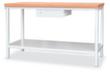 PAVOY Werkbank met frame in lichtgrijs en beuken-multiplexblad, 1 lade, 1 legbord, RAL7035 lichtgrijs/RAL7035 lichtgrijs