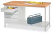 PAVOY Werkbank met frame in lichtgrijs en beuken-multiplexblad, 4 laden, 1 legbord, RAL7035 lichtgrijs/RAL7035 lichtgrijs