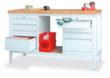 PAVOY Werkbank met frame in lichtgrijs en beuken-multiplexblad, 8 laden, 1 legbord, RAL7035 lichtgrijs/RAL7035 lichtgrijs
