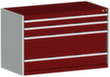 bott Ladekast cubio oppervlak 1300 x 650 mm, 4 lade(n), RAL7035 lichtgrijs/RAL3004 purperrood