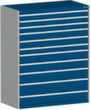 bott Ladekast cubio oppervlak 1300 x 650 mm, 11 lade(n), RAL7035 lichtgrijs/RAL5010 gentiaanblauw
