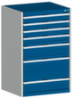 bott Ladekast cubio oppervlak 800 x 750 mm, 7 lade(n), RAL7035 lichtgrijs/RAL5010 gentiaanblauw