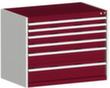 bott Ladekast cubio oppervlak 1050 x 650 mm, 6 lade(n), RAL7035 lichtgrijs/RAL3004 purperrood