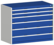 bott Ladekast cubio oppervlak 1300 x 650 mm, 6 lade(n), RAL7035 lichtgrijs/RAL5010 gentiaanblauw