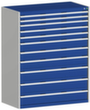 bott Ladekast cubio oppervlak 1300 x 750 mm, 11 lade(n), RAL7035 lichtgrijs/RAL5010 gentiaanblauw