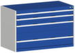 bott Ladekast cubio oppervlak 1300 x 650 mm, 4 lade(n), RAL7035 lichtgrijs/RAL5010 gentiaanblauw