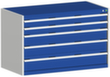bott Ladekast cubio oppervlak 1300 x 750 mm, 5 lade(n), RAL7035 lichtgrijs/RAL5010 gentiaanblauw