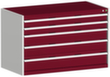 bott Ladekast cubio oppervlak 1300 x 750 mm, 5 lade(n), RAL7035 lichtgrijs/RAL3004 purperrood
