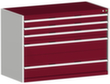 bott Ladekast cubio oppervlak 1300 x 750 mm, 5 lade(n), RAL7035 lichtgrijs/RAL3004 purperrood