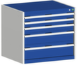 bott Ladekast cubio oppervlak 800 x 525 mm, 5 lade(n), RAL7035 lichtgrijs/RAL5010 gentiaanblauw