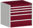 bott Ladekast cubio oppervlak 800 x 650 mm, 5 lade(n), RAL7035 lichtgrijs/RAL3004 purperrood