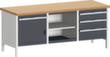 bott Werkbank met opbergruimte cubio, 4 laden, 1 kast, 2 legborden, RAL7035 lichtgrijs/RAL7016 antracietgrijs