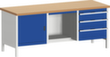 bott Werkbank met opbergruimte cubio, 3 laden, 1 kast, 1 legbord, RAL7035 lichtgrijs/RAL5010 gentiaanblauw