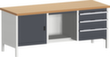 bott Werkbank met opbergruimte cubio, 3 laden, 1 kast, 1 legbord, RAL7035 lichtgrijs/RAL7016 antracietgrijs
