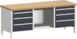 bott Werkbank met opbergruimte cubio, 6 laden, 1 legbord, RAL7035 lichtgrijs/RAL7016 antracietgrijs