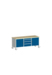 bott Verrijdbare werkbank met opbergruimte cubio, 3 laden, 2 kasten, RAL7035 lichtgrijs/RAL5010 gentiaanblauw