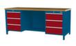 Bedrunka + Hirth Werkbank met massief beukenhouten blad Frame in vele kleuren, 6 laden, 1/2 legbord