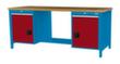 Bedrunka + Hirth Werkbank met massief beukenhouten blad Frame in vele kleuren, 2 laden, 2 kasten, 1/2 legbord