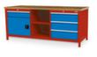 Bedrunka + Hirth Werkbank met massief beukenhouten blad Frame in vele kleuren, 3 laden, 1 kast. 2 legborden