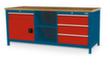 Bedrunka + Hirth Werkbank met massief beukenhouten blad Frame in vele kleuren, 3 laden, 1 kast. 2 legborden