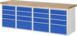 RAU werkbank Serie 7000 met containeronderstel, 16 laden, RAL7035 lichtgrijs/RAL5010 gentiaanblauw