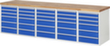 RAU werkbank Serie 7000 met containeronderstel, 30 laden, RAL7035 lichtgrijs/RAL5010 gentiaanblauw
