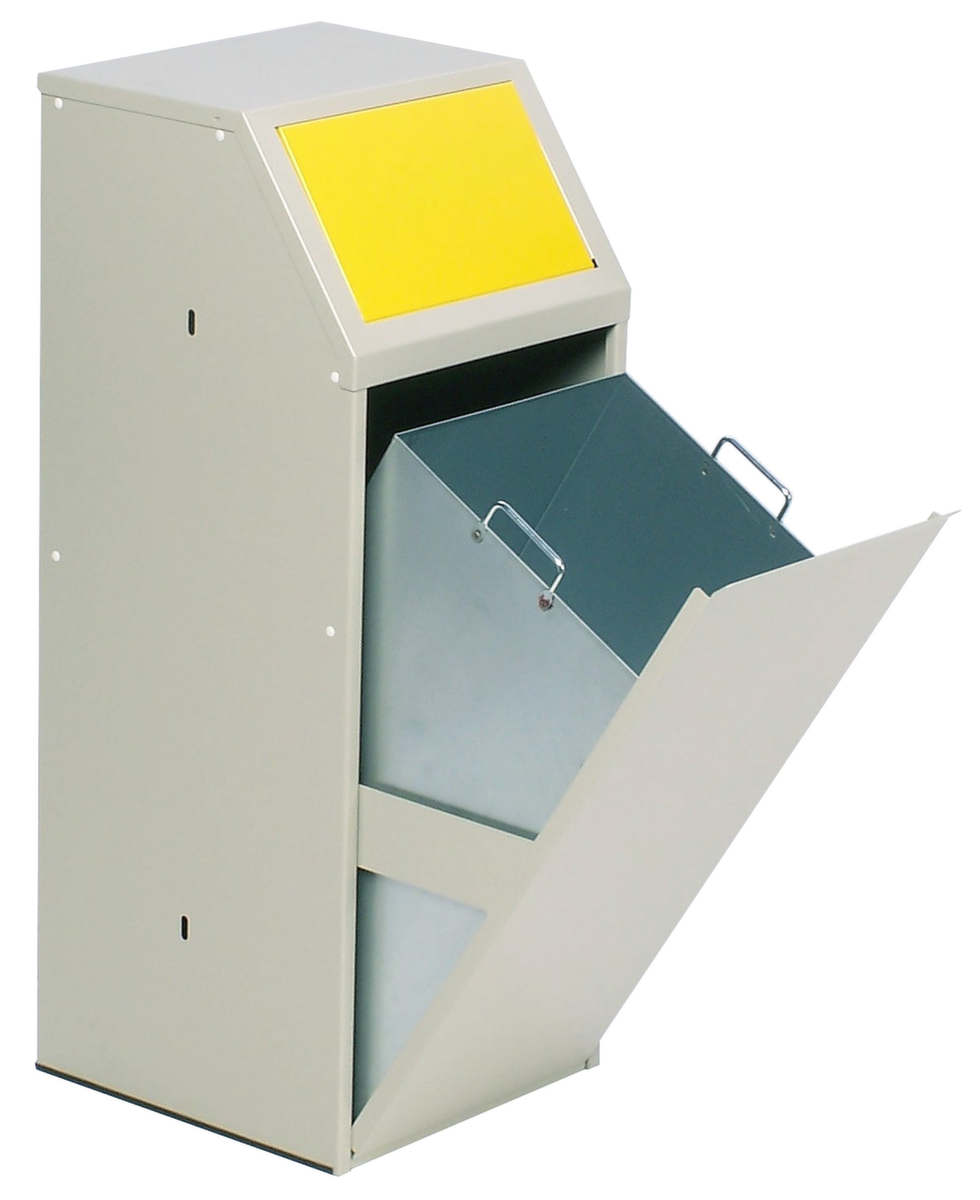 VAR Recycleerbare materiaalcollector met voorflap, 69 l, RAL7032 kiezelgrijs, deksel geel