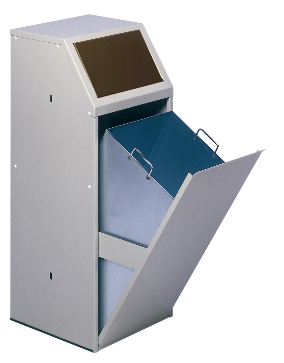VAR Recycleerbare materiaalcollector met voorflap, 69 l, RAL7032 kiezelgrijs, deksel bruin