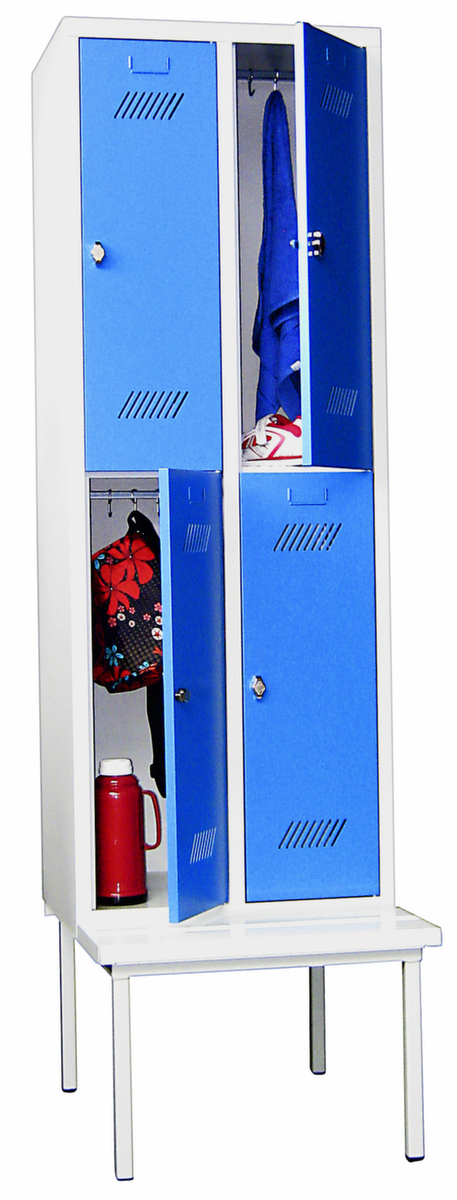 PAVOY Dubbeldekse locker Basis met zitbank + 2x2 vakken, vakbreedte 300 mm  ZOOM