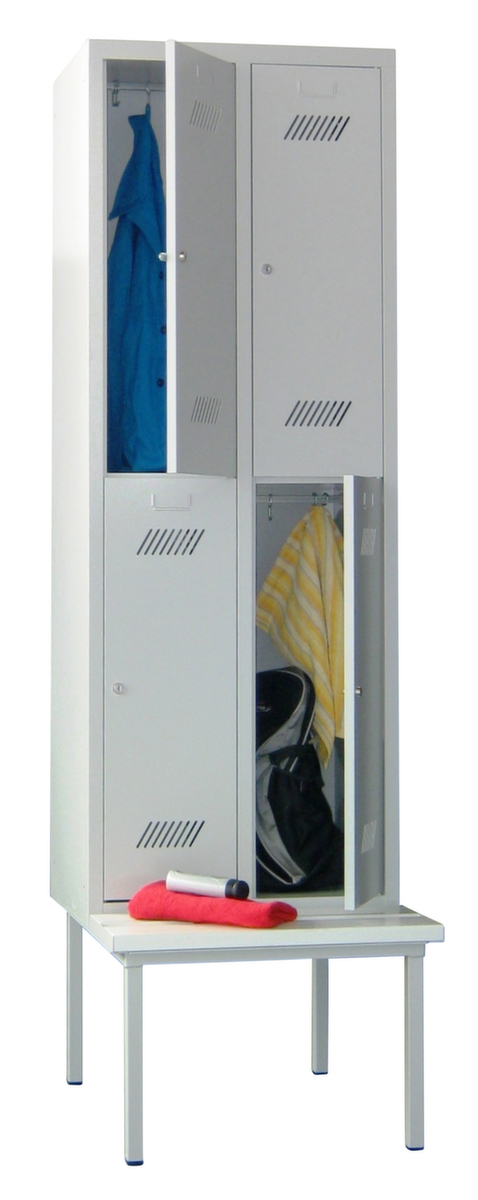 PAVOY Locker Basis lichtgrijs met zitbank + 2x2 vakken, vakbreedte 300 mm