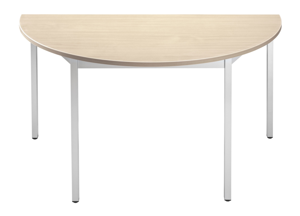 Halfronde multifunctionele tafel met frame van vierkante buis, breedte x diepte 1200 x 600 mm, plaat esdoorn