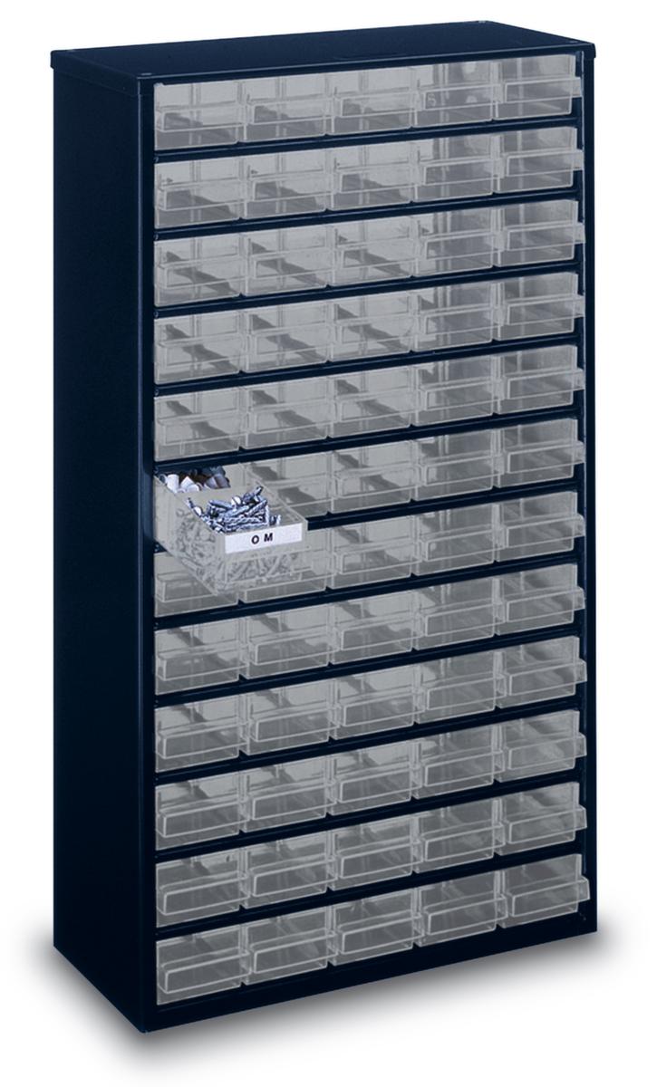 raaco robuuste transparante magazijnbak 1260-00 met metalen frame, 60 lade(n), donkerblauw/transparant