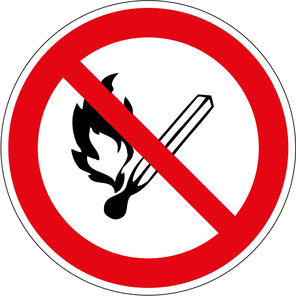 Verbodsbord Vuur, open vlam en roken verboden, sticker, standaard  ZOOM