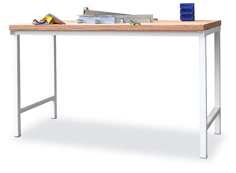 PAVOY Werkbank met frame in lichtgrijs en beuken-multiplexblad, lichtgrijs  ZOOM