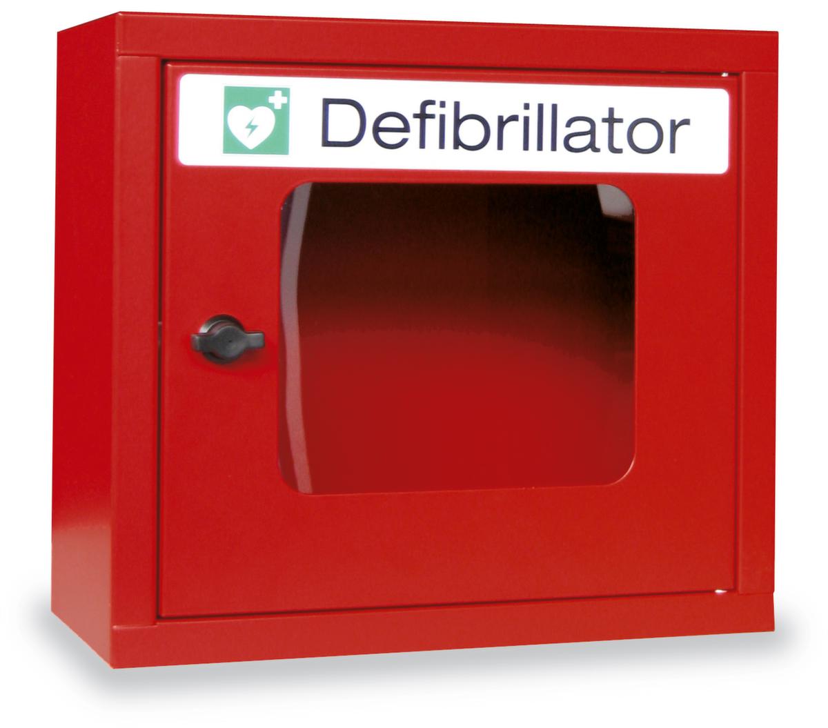 PAVOY Wandkast voor defibrillatorvan staal in RAL 3000B x D 400 x 200 mmmet diverse veiligheidsuitrustingen  ZOOM