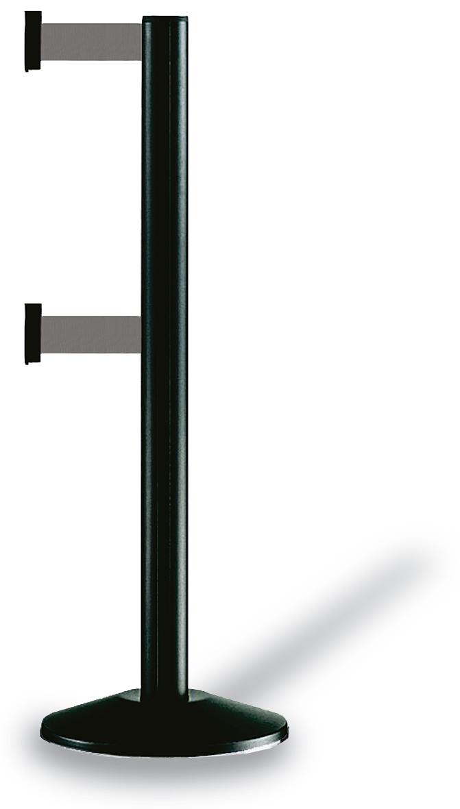 Afbakeningssysteem CLASSIC DOUBLE met 2 afzetbanden en paal, lengte afzetlint 2,3 m, paal zwart