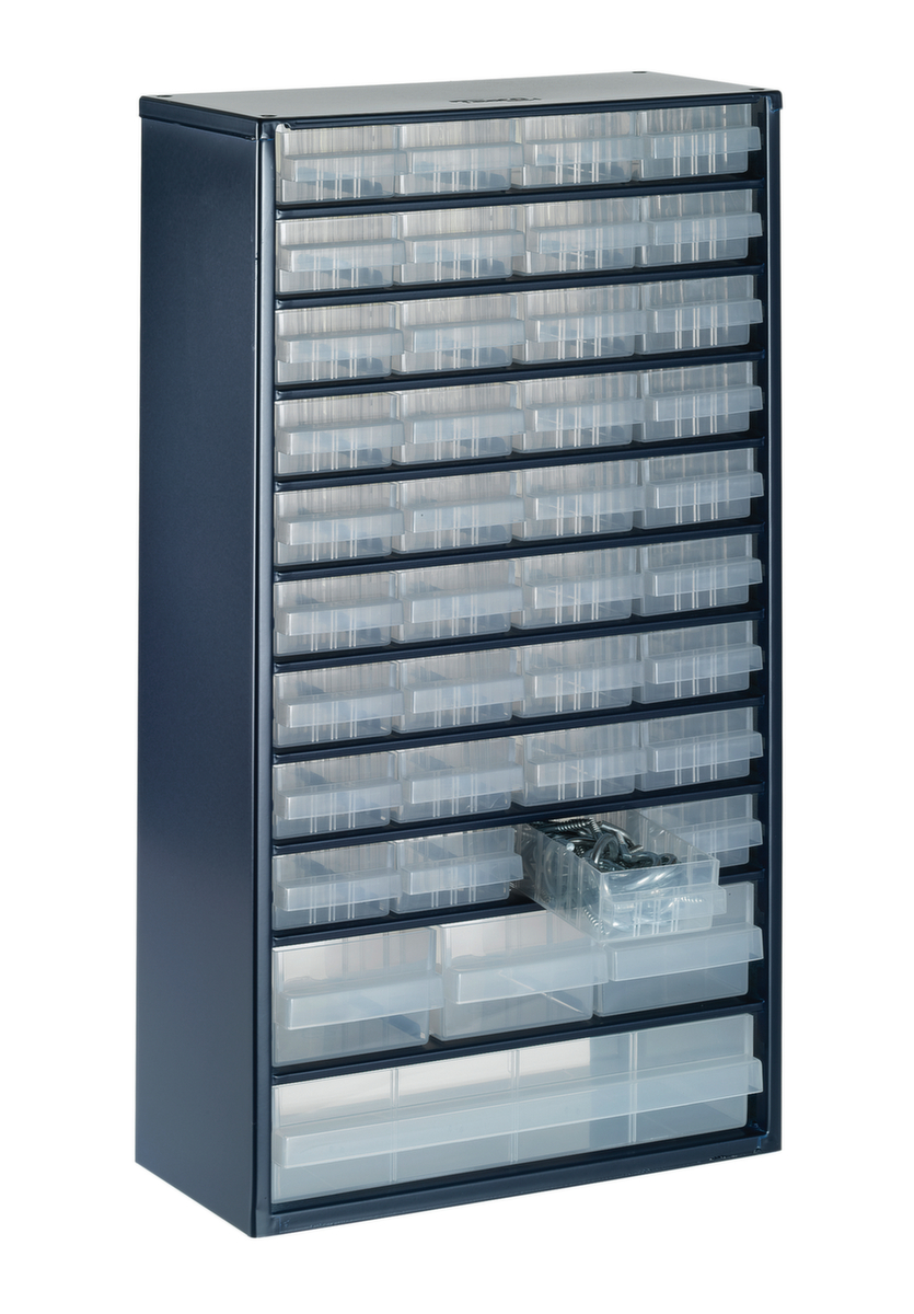 raaco robuuste transparante magazijnbak 1240-123 met metalen frame, 40 lade(n), donkerblauw/transparant  ZOOM